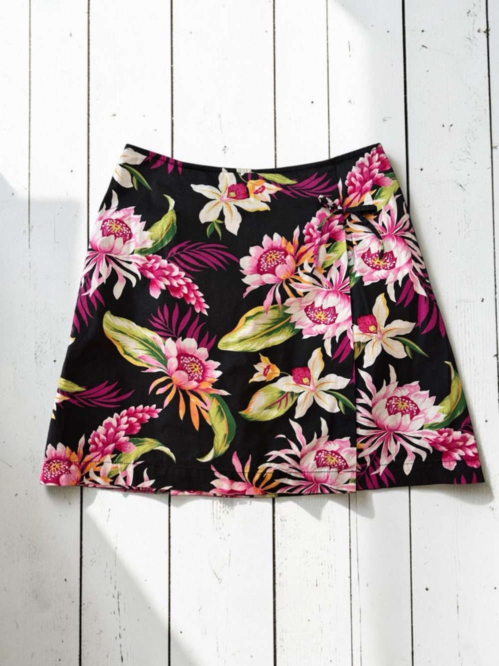 White Stag Tropical Floral Skort Black Pink Wrap Style Size 6